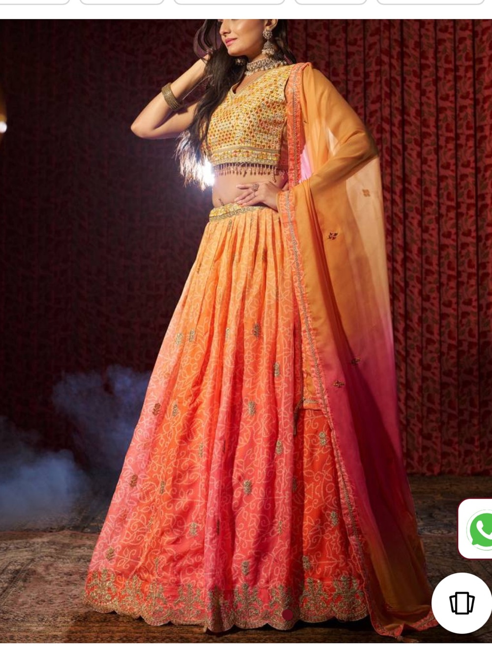 Orange Pink Embroidered Lehenga Set Size XS Petite